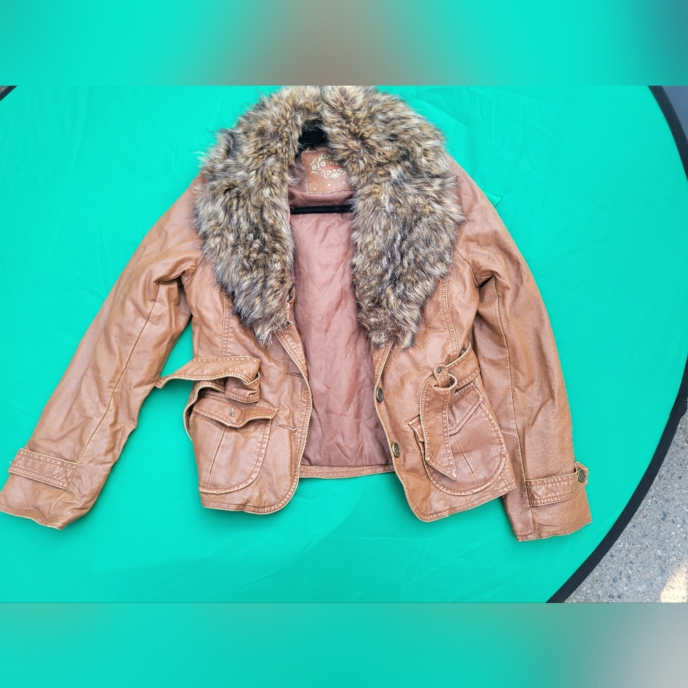 Big Chill Pleather Jacket - Size Medium Rusty Brown w/ Removable Fur